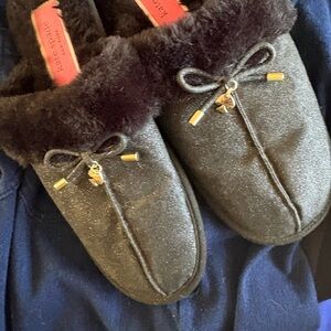 Kate Spade Black Slippers with Gold Accents